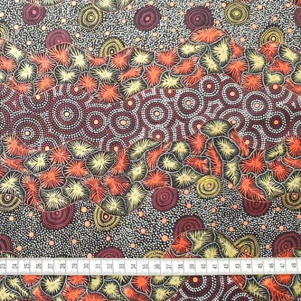 RED WILD SEED & WATERHOLE Aborigines Stoff aus Australien